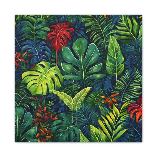 Cool Tone Jungle Tropical Plants Canvas Wall Art