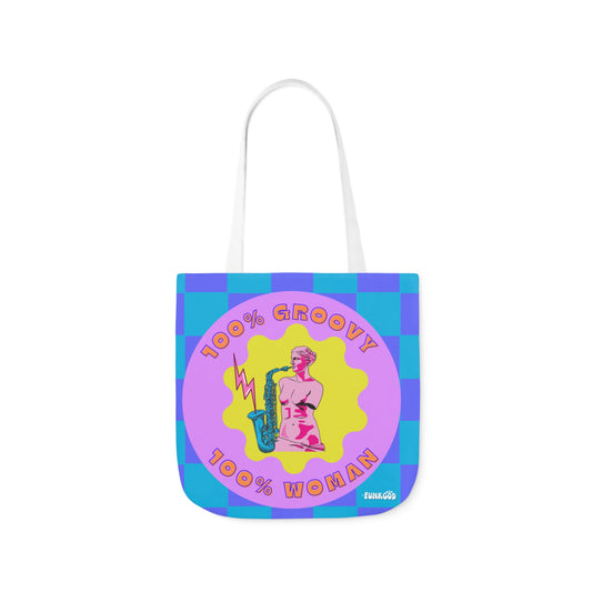 100% Groovy, 100% Woman, Feminist Polyester Canvas Tote Bag