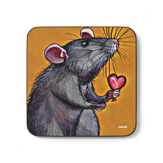 Cute Rat/Mouse Love Hardboard Back Coaster